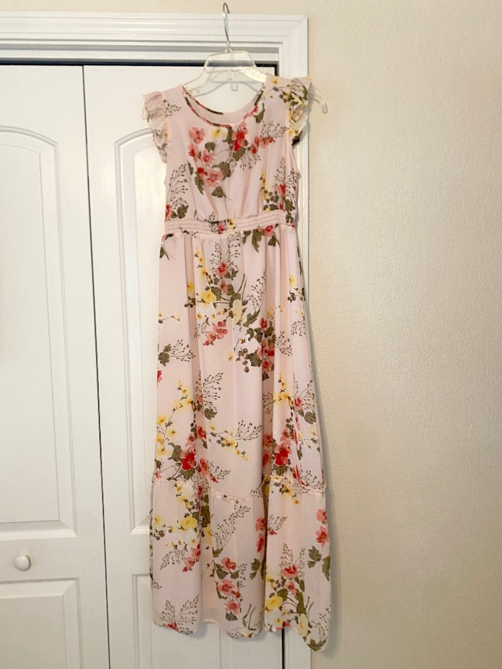Isabel Maternity Ruffle Shoulder Pink Floral Maxi Dress Size XS